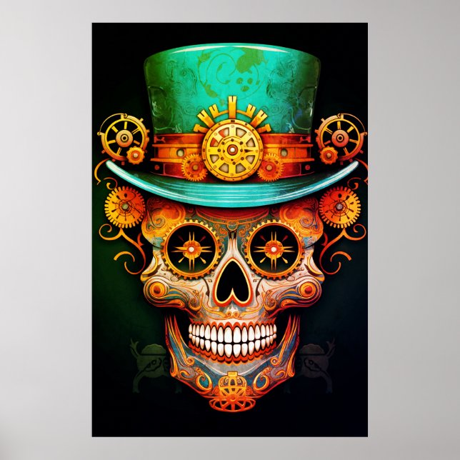 Socker Skalle Bilder Cool Kille i en Cool Hatt på  Poster (Framsidan)