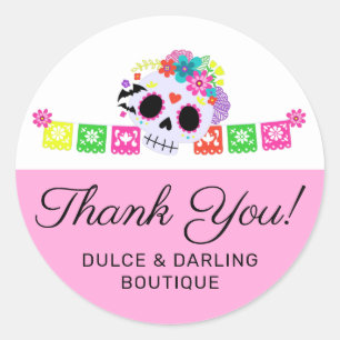 Socker Skalle Blommig Calavera Papel Picado Tack Runt Klistermärke