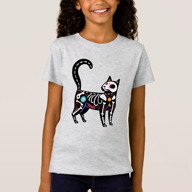 Socker Skalle Calavera Katt IV T Shirt (Framsida)