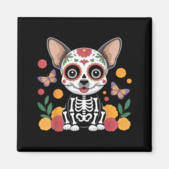 Socker Skalle Chihuahua Halloween Hund Magnet (Framsidan)