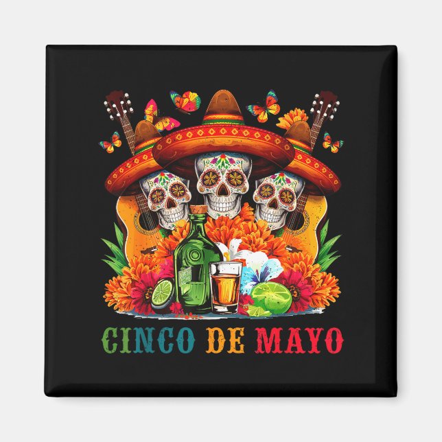 Socker skalle cinco de mayo mexikansk fiesta magnet (Framsidan)