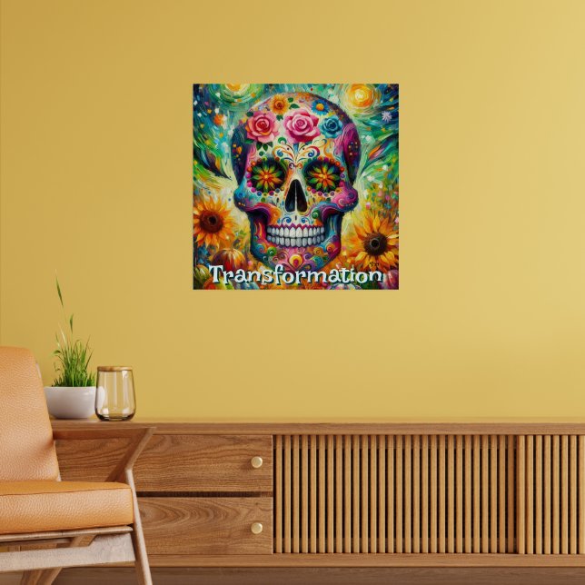 Socker Skalle Dag Av De Döda Blommig Personlig Poster (Vardagsrum 2)
