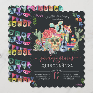 Socker Skalle Dag Av De Döda Quinceañera Inbjudan