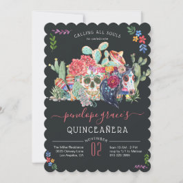 Socker Skalle Dag Av De Döda Quinceañera Inbjudan