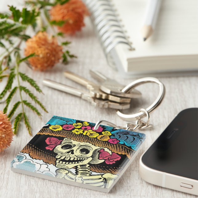 Socker Skalle Dam i Blommig Sol Hatt Pop Art Grafi (Högra Framsidan)