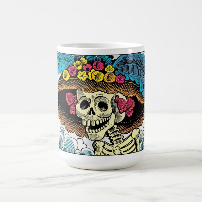 Socker Skalle Dam i Blommig Sol Hatt Pop Art Grafi Kaffemugg (Center)