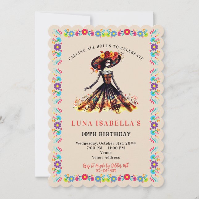 Socker Skalle Dia de los Muertos Döda Dagen Inbjudningar (Framsida)