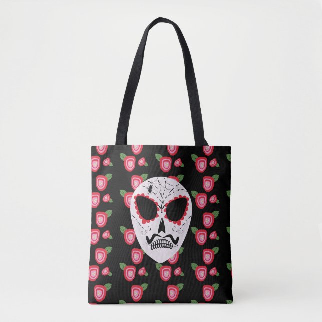 Socker Skalle Dia De Los Muertos Rosor Tygkasse (Framsida)