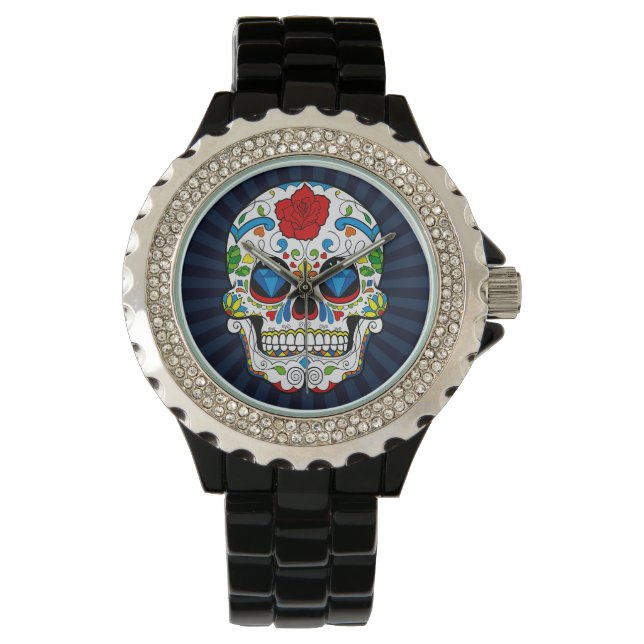 Socker Skalle Diamanter Herrklocka  Armbandsur (Framsida)
