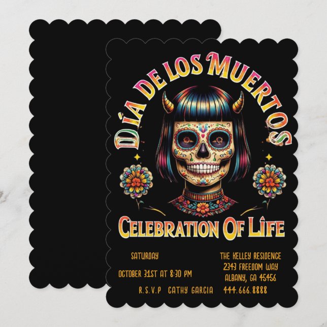 Socker Skalle Fest Inbjudan - Dia De Los Muerto (Fram/baksida)