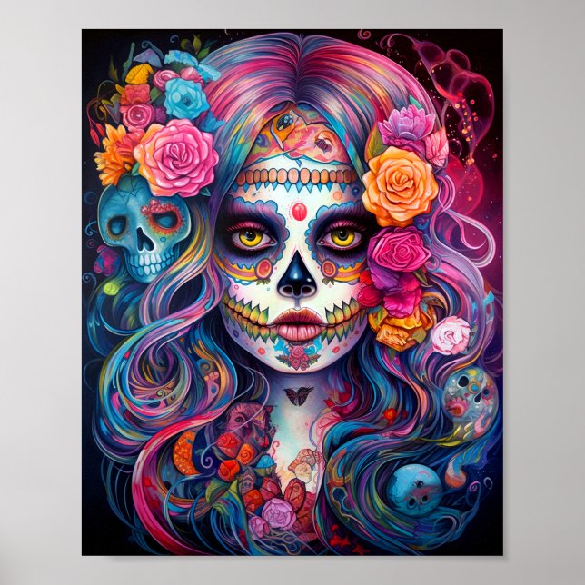 Socker Skalle Flicka Dag Av De Döda Poster (Framsidan)