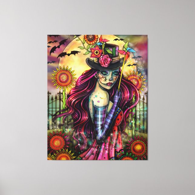 Socker Skalle Flicka Fantasy Konst av Molly Harris Canvastryck (Framsida)