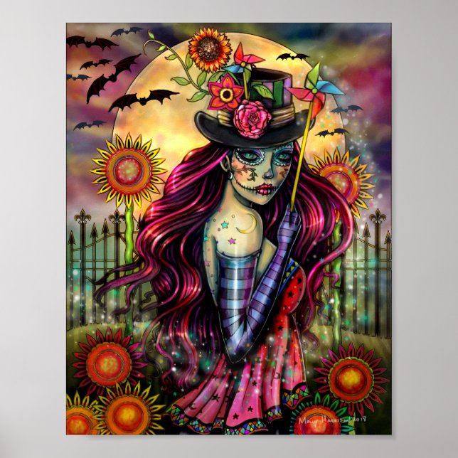 Socker Skalle Flicka Fantasy Konst av Molly Harris Poster (Framsidan)