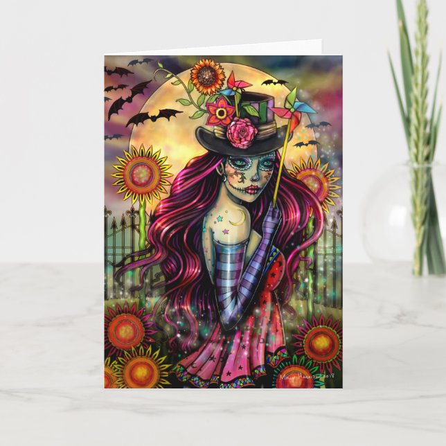 Socker Skalle Flicka Halloween Fantasy Konst Tom K Kort (Framsida)