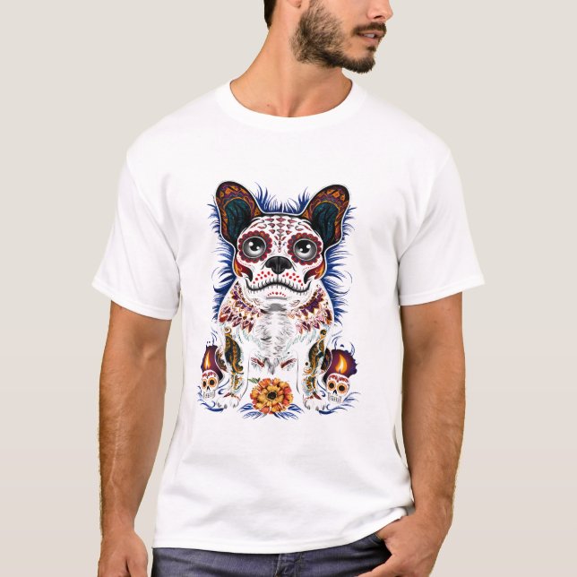 Socker Skalle Fransk Bulldog T Shirt (Framsida)