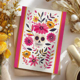 Socker Skalle Fuchsia Mexikanska Blommor Cinco de  Vykort