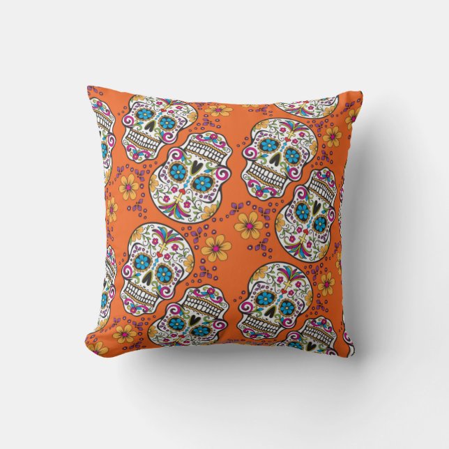 Socker Skalle Halloween Orange Kudde (Framsida)