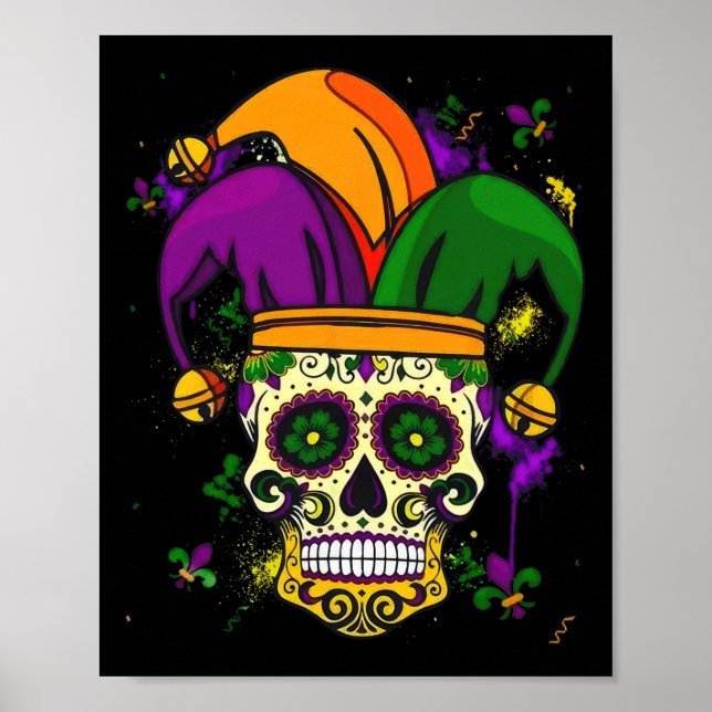 Socker Skalle Jester Hatt Mardi Gras Fett Tisdag K Poster (Framsidan)