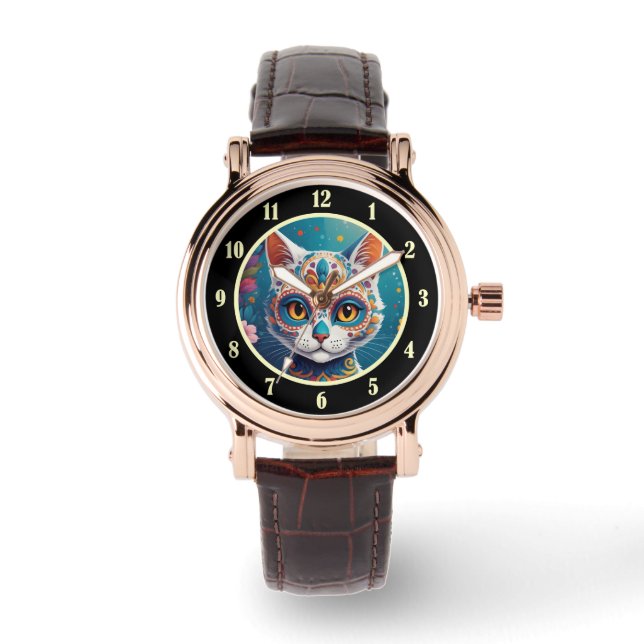 Socker Skalle Katt Armbandsur (Framsida)