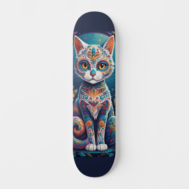 Socker Skalle Katt Mini Skateboard Bräda 18,5 Cm (Framsida)