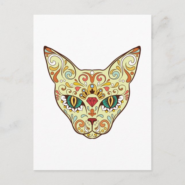 Socker Skalle Katt - Tatuering Design Vykort (Framsida)