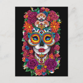 Socker Skalle Konst - Färgrik Dia de los Muertos Vykort