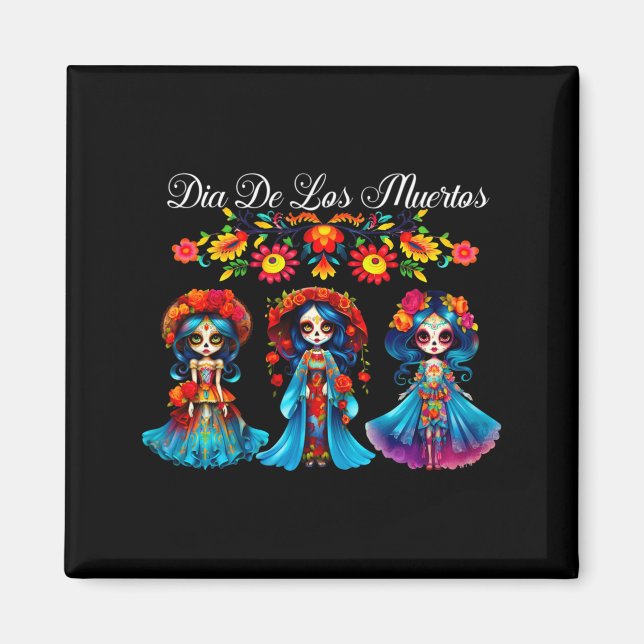 Socker Skalle Kvinnor Dia De Los Muertos Catrina D Magnet (Framsidan)