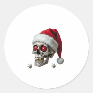 Socker Skalle med Santa Hatt Tee Jul Pajamas Xm Runt Klistermärke