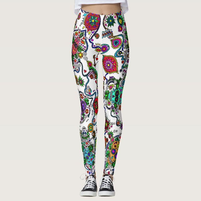 Socker Skalle Mönster Dam Leggings (Framsida)