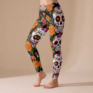 Socker Skalle och Marigold Halloween Yoga Leggings