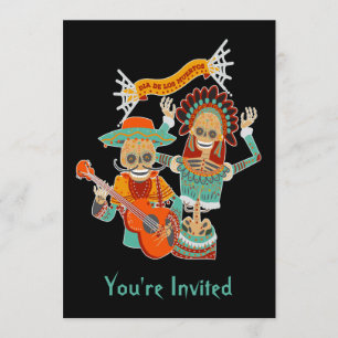 Socker Skalle Par Dia de los Muertos Inbjudan