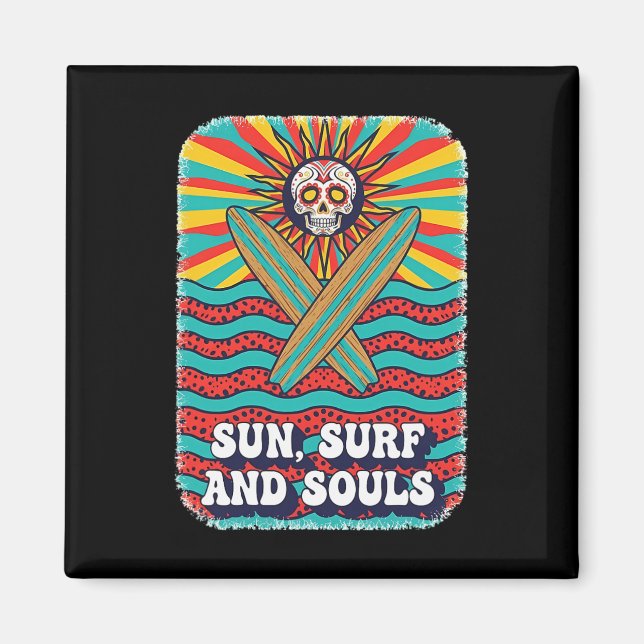 Socker Skalle Psykedelisk Sol Retro Surf Oceanvågo Magnet (Framsidan)