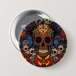 Socker Skalle Pumpa Fiesta, Calavera Knapp