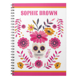 Socker Skalle Rosa Mexikanskt Blommotiv Anpassat N Anteckningsbok