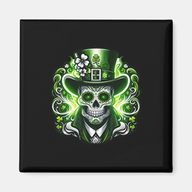 Socker Skalle Saint Patrick's Day Av Död Leprechau Magnet (Framsidan)