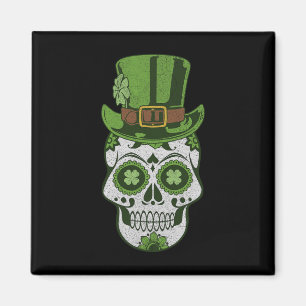 Socker Skalle St Paddys Dag Lucky Shamrock Vintage Magnet