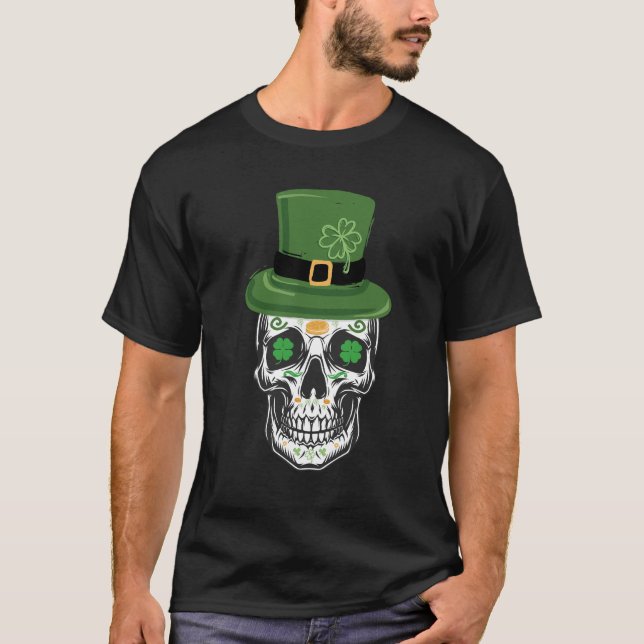 Socker Skalle St Patrick Dag Leprechaun Shamrock T Shirt (Framsida)