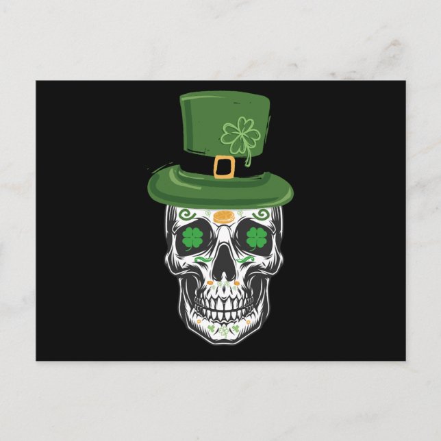 Socker Skalle St Patrick Dag Leprechaun Shamrock Vykort (Framsida)