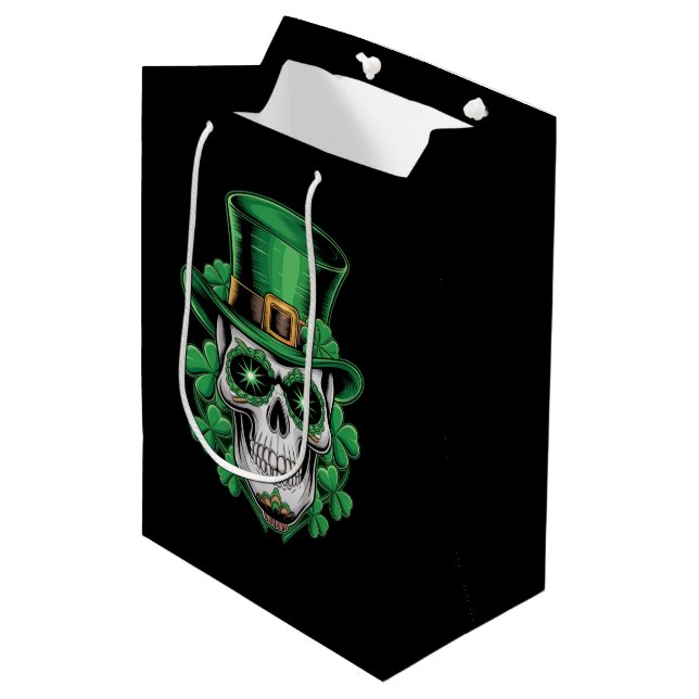 Socker Skalle St Patrick Dag Lucky Shamrock  (Framsidan Vinklad)