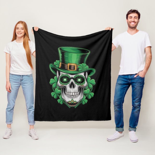 Socker Skalle St Patrick Dag Lucky Shamrock  Fleecefilt (På plats)