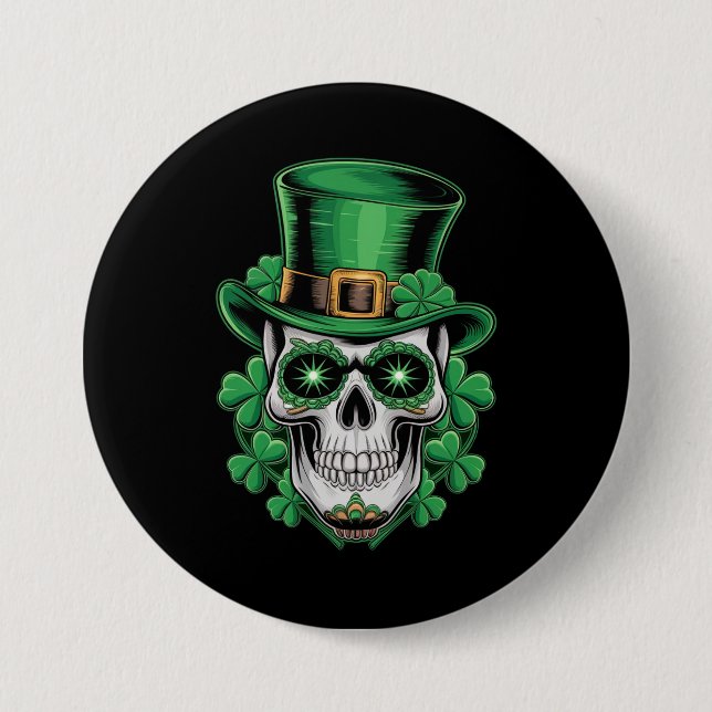 Socker Skalle St Patrick Dag Lucky Shamrock  Knapp (Framsida)
