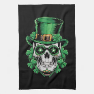 Socker Skalle St Patrick Dag Lucky Shamrock Kökshandduk
