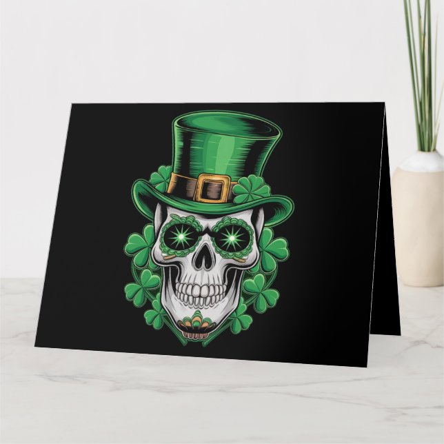 Socker Skalle St Patrick Dag Lucky Shamrock Kort (Framsida)