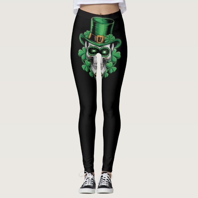 Socker Skalle St Patrick Dag Lucky Shamrock  Leggings (Framsida)