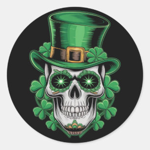 Socker Skalle St Patrick Dag Lucky Shamrock  Runt Klistermärke