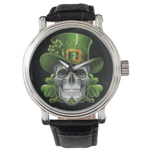 Socker Skalle St Patrick's Day Shamrock Armbandsur