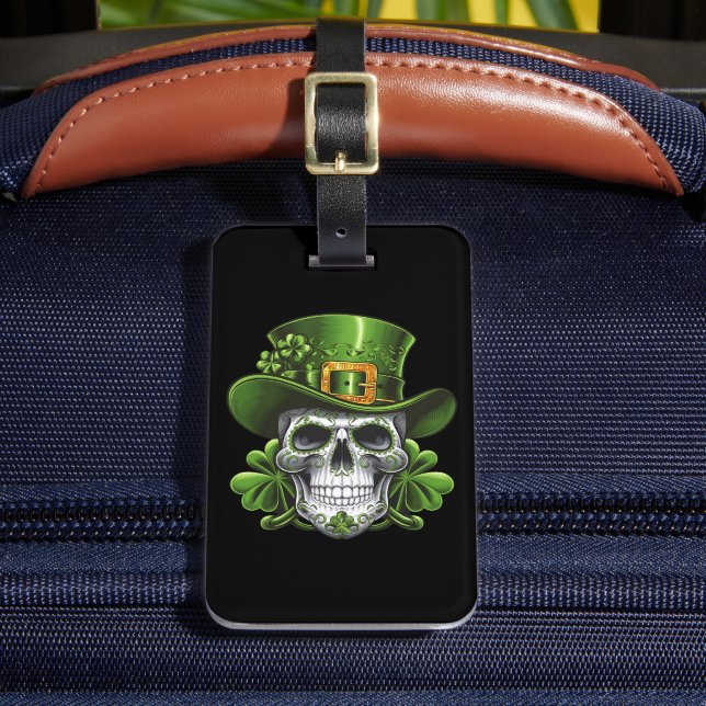 Socker Skalle St Patrick's Day Shamrock Bagagebricka (Framsida Insitu 2)
