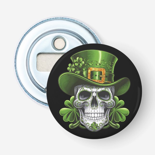 Socker Skalle St Patrick's Day Shamrock Flasköppnare (Framsidan)