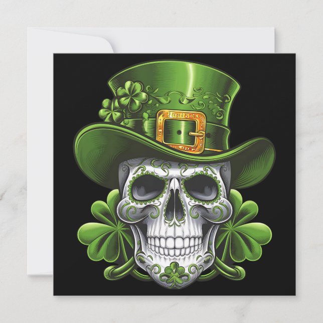 Socker Skalle St Patrick's Day Shamrock Inbjudningar (Framsida)