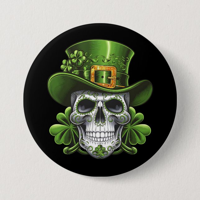Socker Skalle St Patrick's Day Shamrock Knapp (Framsida)